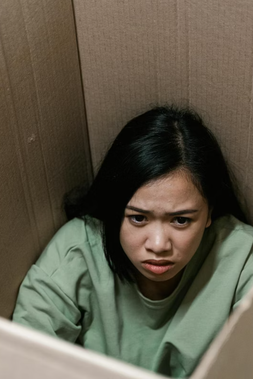 Mujer sintiendo ansiedad en un espacio cerrado